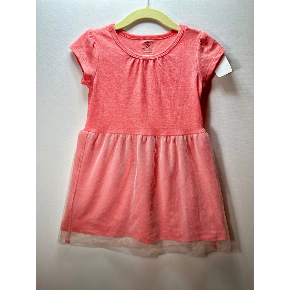 Carters Toddler Girls Coral Pink Tulle Overlay Jersey Dress 2T CNN143